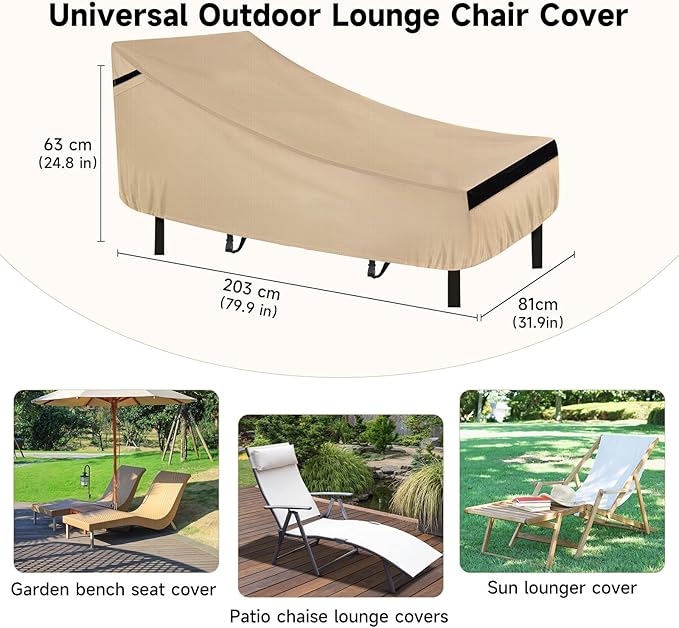 NEVERLAND Chaise Lounge Cover 2 Pack - 420D Lounge Chair Covers Waterproof Outdoor with Air Vent and Adjustable Buckles All Weather Protection - 80L x 32W x 25H inch Golden