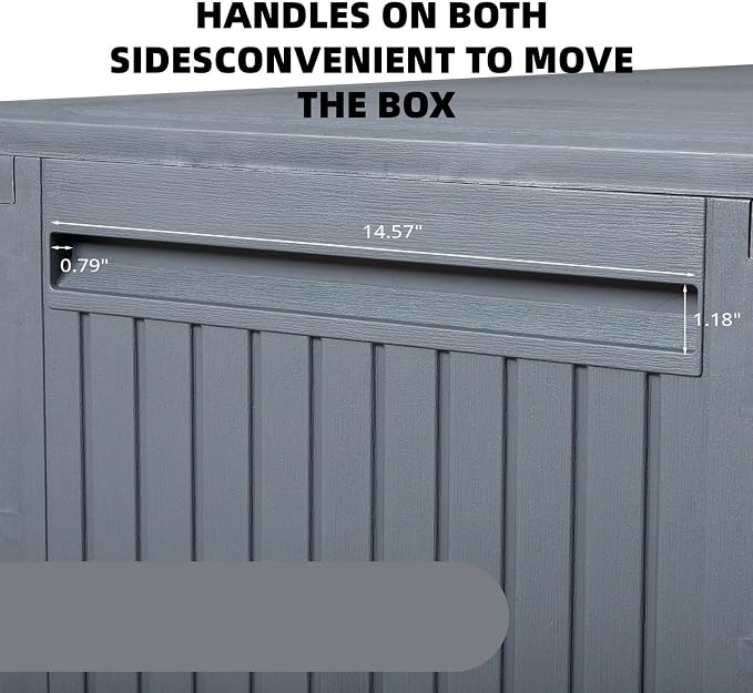 90 Gallon Outdoor Storage Deck Box with Wheels, Waterproof Resin Garden Storage Box Chest for Patio Furniture Cushions & Garden Tools, Lockable Seat Bench, Gray