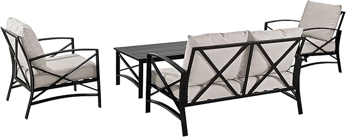 Crosley Furniture Kaplan 4-Piece Outdoor Loveseat Patio Furniture Set, Conversation Sets for Porch, Deck, Oiled Bronze with Oatmeal Cushions