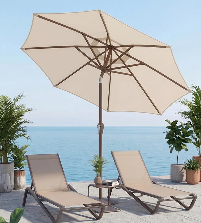 10FT Patio Umbrella, Outdoor Umbrella with Push Button Tilt and Crank, 8 Sturdy Ribs, UV Protection & Waterproof Market Umbrella for Pool, Backyard, Beach,Deck (Beige)
