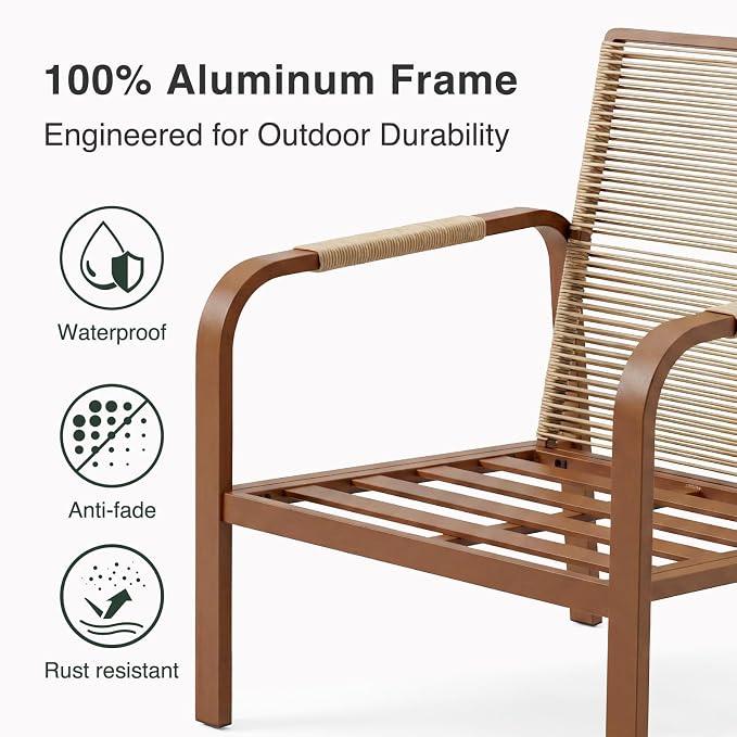 7-Piece Aluminum Outdoor Patio Furniture Set, Modern Conversation Set with Sofa, Loveseat, Chairs, Coffee Tables & Washable Cushions for Backyard Garden Balcony Deck