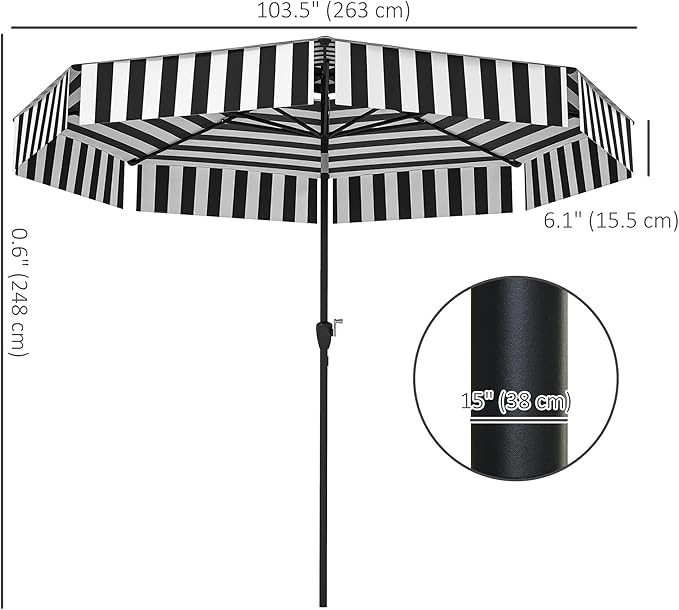 Outsunny 8.6FT Patio Umbrella, UPF 30+ Outdoor Market Umbrella, 2-Tier Vented Patio Table Umbrella with Crank 8 Ribs, Tiltable Porch Umbrella for Garden Deck Poolside, Black
