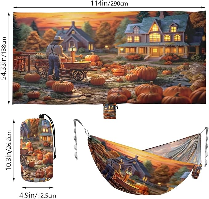 FRMG Farm Fall Pumpkin Hammock 500 lbs Capacity Portable Hammocks with Tree Straps & Attached Carry Bag, Camping Essentials Gear, 2010857a