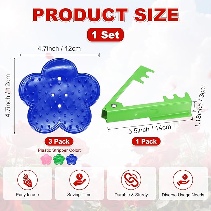 M METERXITY 1-Set Rose Thorn Stripper Tool, Plastic Metal Rose Stem Leaf Thorn Strippers for Bouquets Pruning Branches/Floral Arrangement, Flower Stripping Tool Remove Kit [Green, Pink, Blue]