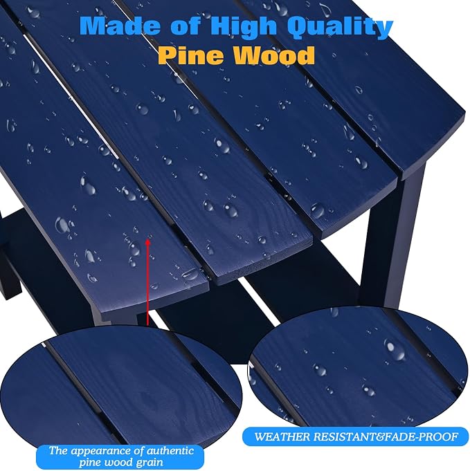 Outdoor Side Table, 2-Tier Small Outdoor Table for Patio, Adirondack Side Tables for Outside or Indoor (Navy Blue, 16 * 12.25 * 16.75)