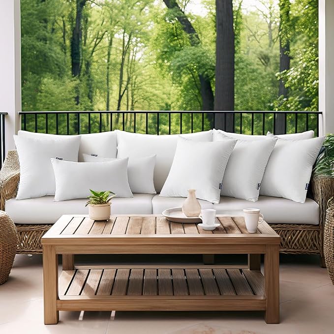 MIULEE Pack of 2 Decorative Outdoor Waterproof Throw Pillow Covers 18x18 inch Beige with 2 Packs of Outdoor Pillow Inserts