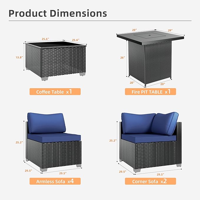 7-Piece Outdoor Patio Sectional Sofa Set – PE Wicker Rattan Conversation Furniture with Coffee Table, Cushions & Clips, Modular Patio Couch for Porch, Poolside, Backyard, Garden – Black Rattan