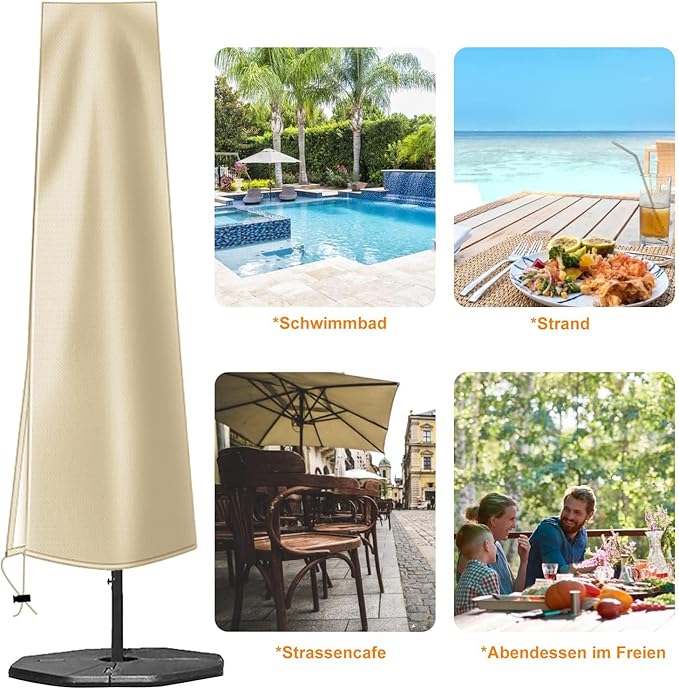 OKPOW Umbrella Cover 420D Oxford Fabric Patio Umbrella Covers Waterproof with Zip, for 9ft to 12ft Garden Outdoor Umbrella (Khaki)