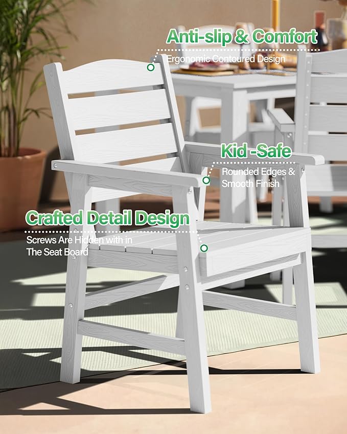 YEFU Patio Dining Sets 7-Piece: All-Weather Outdoor Table and Chairs with Umbrella Hole & Aluminum Frame - HIPS Patio Dining Set for 6 Modern Outside Furniture for Family Meals in Deck/Pool White
