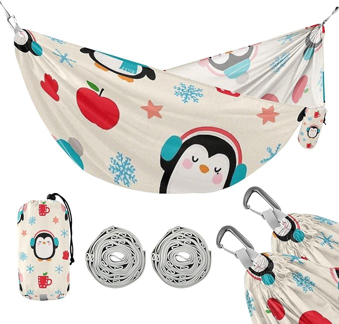 Winter Cartoon Penguin Cute 330lb Capacity Outdoor Hammock Backyard Hammock for Outside Patio Backyard Poolside amacas para patios con Base de adultos