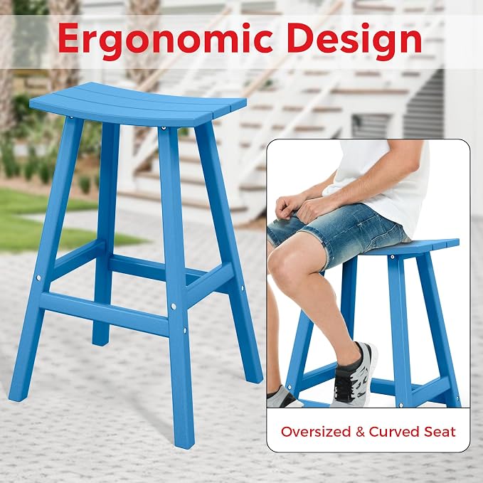 Costaelm Outdoor Bar Table, 42" Counter Height Round Patio Cocktail Bar Table, Patio Bar Table 3-Pieces Set Bistro Dining Table Pub Table for Deck, Backyard, Garden, Pacific Blue