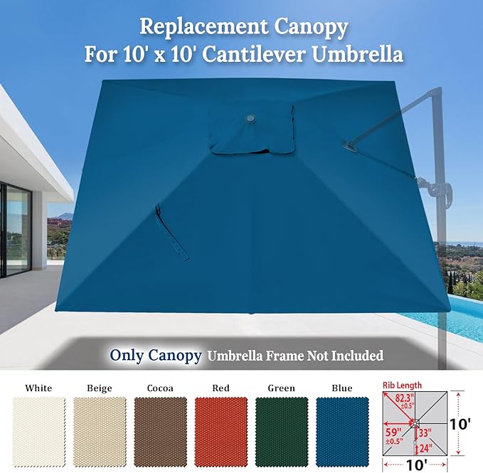 BenefitUSA Outdoor Canopy Top Cover Only Replacement Canopy for 10'x10' ROME Cantilever Patio Umbrella (Canopy Only)