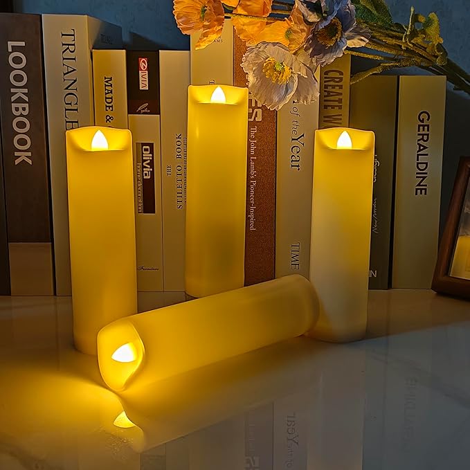 iZAN 4 Pack Flameless Battery Operated LED Pillar Candles with Remote Outdoor Waterproof Flickering Decorative Lights for Halloween Christmas Home Kitchen Décor Wedding Party Event Decorations 2”x7”