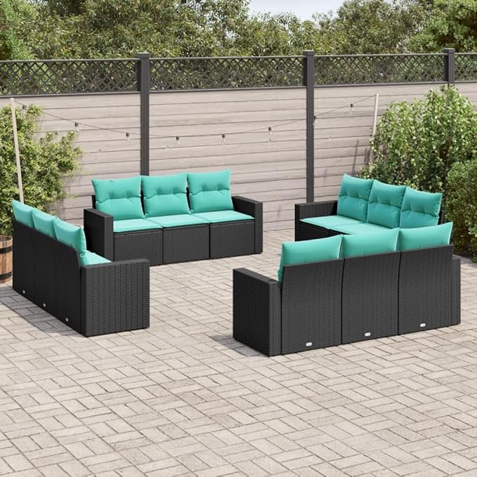12 Piece Patio Sofa Set with Cushions, Front Porch Furniture Patio Conversation Set Sectional Sofa Porch Furniture Set for Poolside Garden Exhibition Piazza Black Poly Rattan