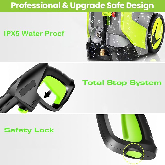 Electric Pressure Washer 5000PSI 4.0GPM Power Washers with M22-14mm Pressure Hose 33FT, Power Sprayers High Pressure with 1/4" QC Compatible Surface Cleaner for Home Cars Driveways, Green