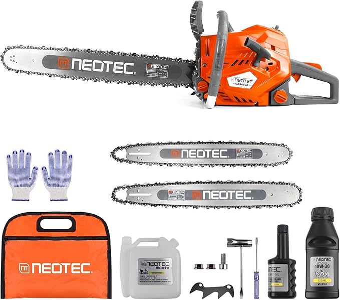 68CC Gas Powered Chainsaw 22 24 Inch Bar Chainsaws 2-Cycle Cordless Handheld Petrol Gasoline Chain Saw for Tree Felling Forestry Logging Backyard Storm Wood Cutting