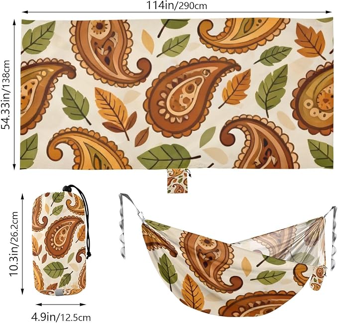 Autumn Paisley Hammocks for Camping with Portabl Carry Bag Portable Hammock Indoor Outdoor Patio