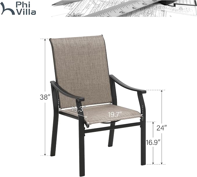PHI VILLA Outdoor Dining Set for 6, All Weather Metal Patio Table and Textilene Chairs Set, 7 Piece Patio Furniture Set for Deck Garden Backyard