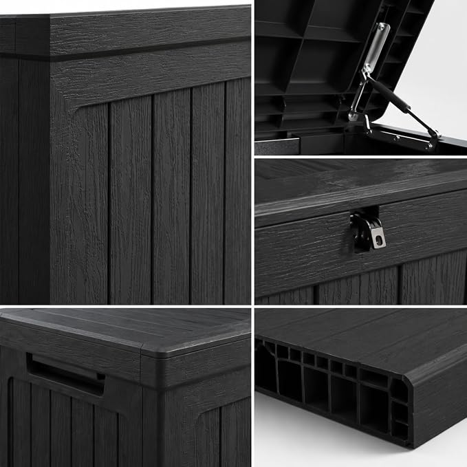 180 Gallon Large Outdoor Storage XXL Deck Box for Patio Furniture, Outdoor Cushions, Garden Tools and Sports/Pools Equipment, Waterproof Resin, Lockable, Black (Black + Plastic-1)