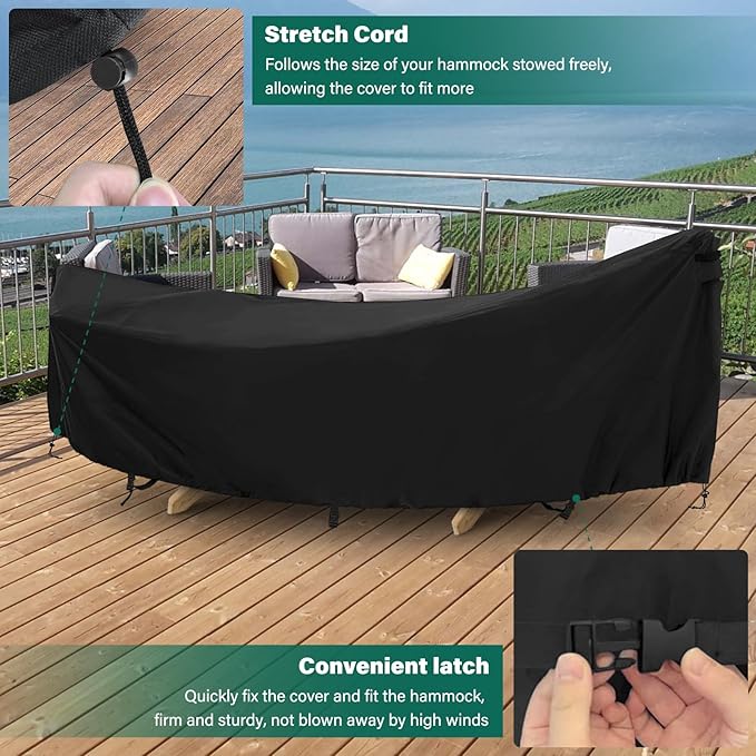 AKEfit Hammock Cover,400D Upgraded Waterproof Hammock Cover for 11-12 Ft Hammock with Including Adjustable Buckle Strap,150" L x 59" W x 31" H-Black