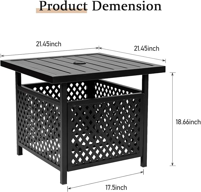 SUNCROWN Outdoor Patio Side Table, Patio Bistro Square Table with 9Ft Umbrella,for Backyard, Porch, Garden, Poolside(Sky Blue)