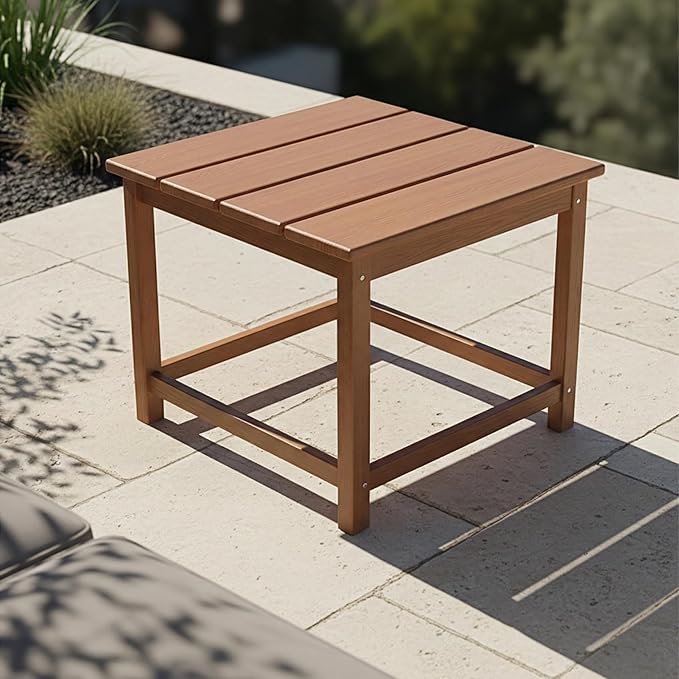 3 Piece Patio Furniture Set, All-Weather HDPE Outdoor Conversation Set with 2 Armchairs and 1 Side Table, Heavy Duty Porch Bistro Set for Garden & Balcony, Natural Teak