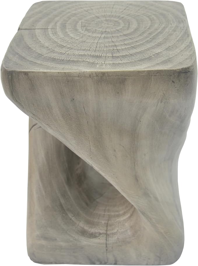 Faux Concrete Side Table Outdoor Faux Stone End Table, Round Outdoor Accent Table, Garden Stool Plant Stand for Porch, Backyard - Grey