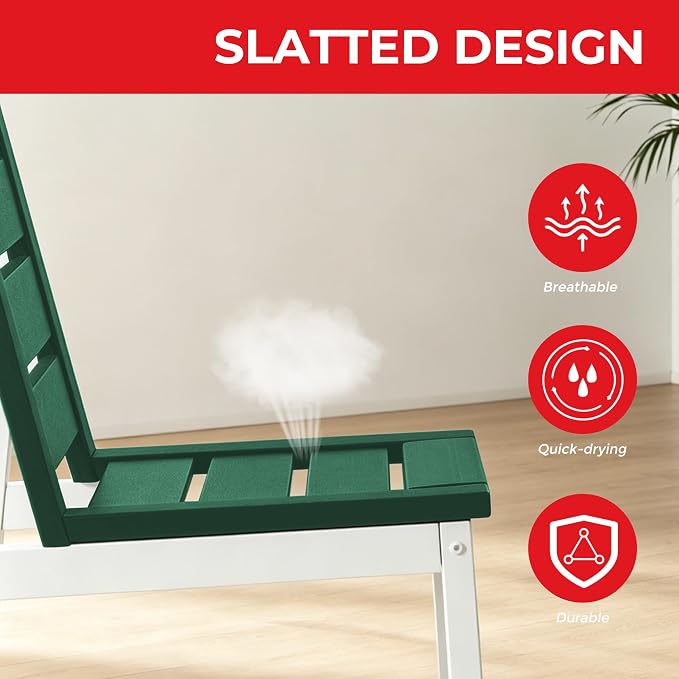 Costaelm Stinson 9-Piece Outdoor HDPE Patio Dining Table Set with Umbrella Hole & Dining Chairs for 8, Dark Green