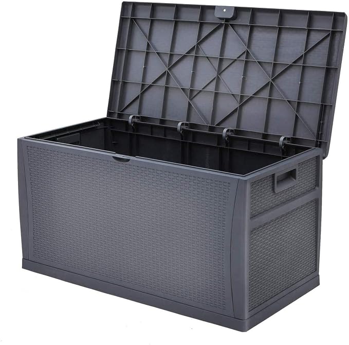 Crownland 120 Gallon Outdoor Patio Storage Deck Box Backyard Resin Container Weatherproof Box Patio Garden Furniture Storage Boxes All Weather Using,Gray, Grey