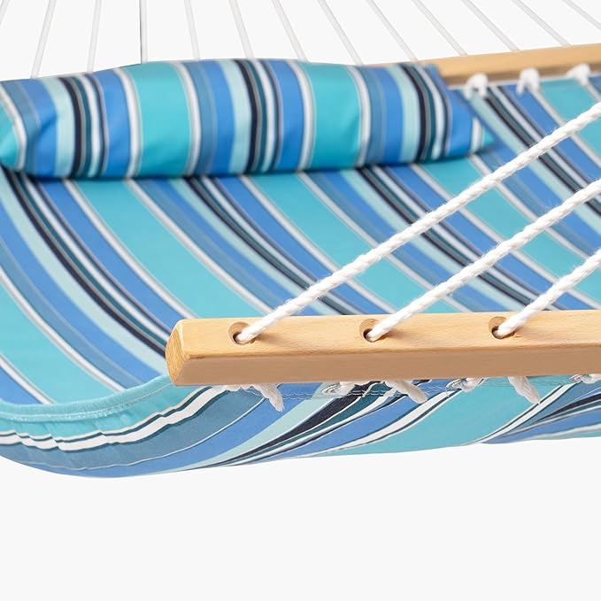 Lazy Daze Hammocks 12 FT Sunbrella Fabric Hammock not Fading with Spreader Bars and Free Pillow Fits for 2 Persons, All Weather and Fade Resistant for Patio Yard, 450 lbs Capacity, Dolce Oasis