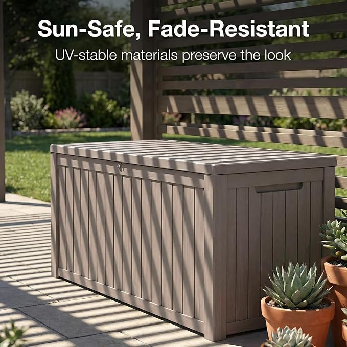 180 Gallon Outdoor Deck Boxes, IP68 Waterproof Outdoor Storage Box with Hydraulic Lid Support, Outside Resin Container for Furniture, Toy, Shoe, Garden & Patio Tools Storage -Brown