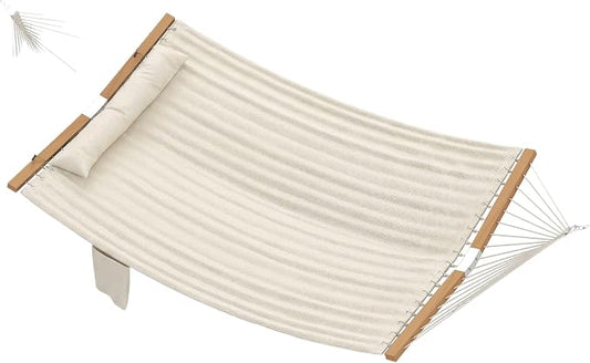 Outdoors 2-Person Hammock with Pillows & Pad Cream White Beechwood Spreader Bars 128in L 440lb Capacity