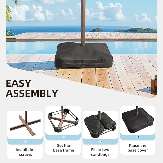 15Ft Patio Umbrella - Large Beach Umbrella W 12 Sturdy Ribs,UPF50 Outdoor Table Umbrella,Picnic Market Umbrella W Base Crank Handle for Pool,Yard,Garden
