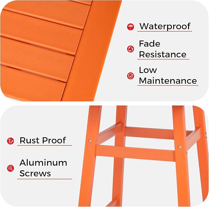 Costaelm Outdoor Bar Table, 37" Counter Height Square Patio Cocktail Bar Table with Umbrella Hole, Patio Bistro Dining Pub Table for Front Porch Deck Backyard Garden, Orange