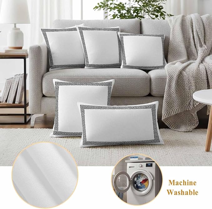 Outdoor Pillow Covers Set of 2, Abstract Inspired Greek Key Pattern Decorative Throw Pillow Covers 16X16IN, Geometric Twist Line on White Throw Pillows Protector Cushion Case for Patio,Couch,Sofa