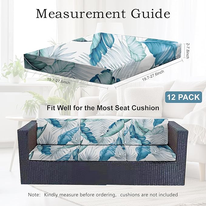 CALBODE 12Pcs Stretch Patio Cushion Covers Outdoor Couch Cover Replacement,Outdoor Sofa Covers for Patio Couch,Washable Furniture Cover (Tropical Flavor,Cushions Not Included)