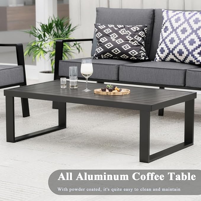 Aluminum Outdoor Patio Furniture Set, 4 Piece Sectional Coversation Sets with Coffee Table, Modern Outdoor Sofa Couch with Thick Cushions for Porch, Balcony, Garden (Dark Gray Cushions)
