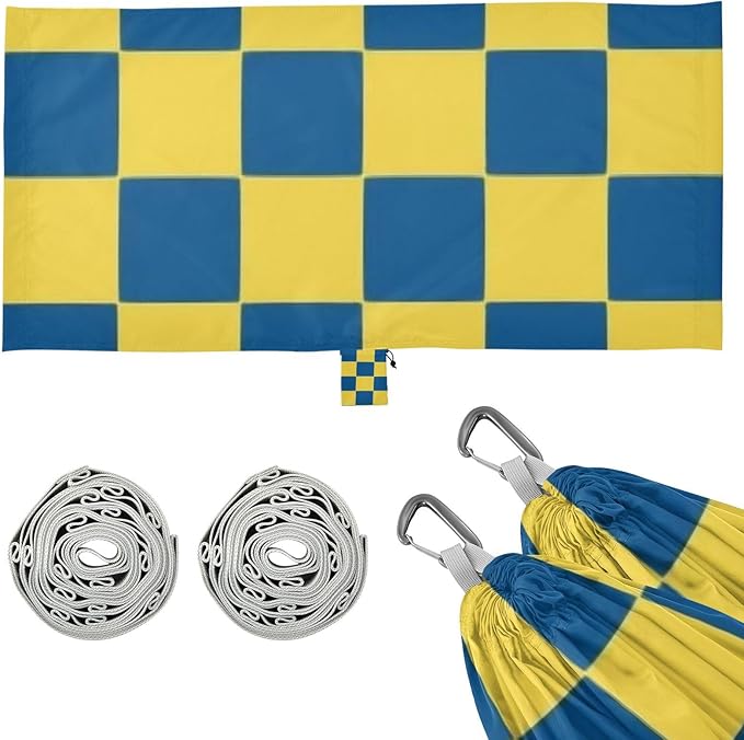 Yellow and Blue Checkerboard 330lb Capacity Hammocks for Camping with Portabl Carry Bag Indoor Hammock for Patio Backyard Lounge Base para ir de Camping