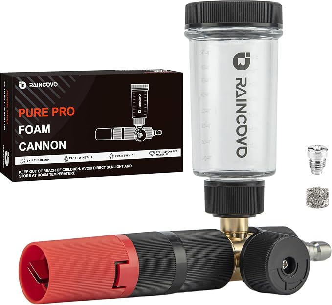 Raincovo Pure Pro Foam Cannon for Pressure Washer, Adjustable Nozzle with 1/4” Quick Connector, Power Washer Soap Cannon for Car Detail, Additional 1.1mm Orifice Nozzle