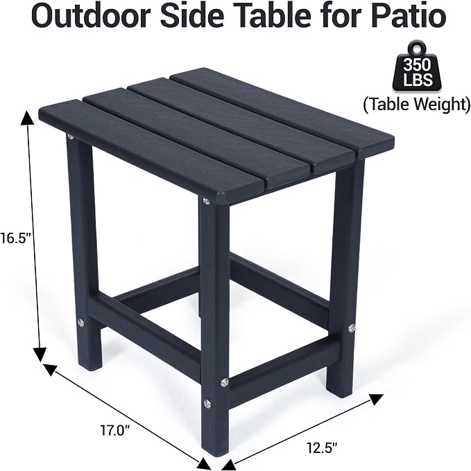 Outdoor Side Table, HDPE Waterproof Patio Side End Tables for Garden, Poolside, Balcony, Deck, Porch, Backyard, Outdoor or Indoor Use, Black, 17.5" L x 12.5" D x 16.5" H