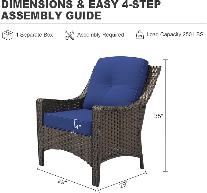 Patio Wicker Chair Set of 2 with High Back, All Weather PE Wicker Chair with Waterproof Cushion for Porch, Backyard, Balcony, Deck