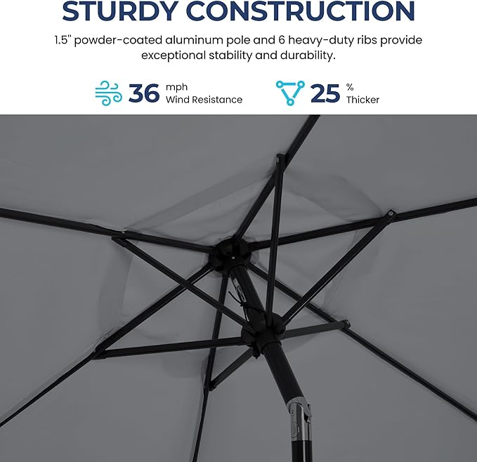 SUNVIVI OUTDOOR 7.5' Outdoor Patio Umbrella, Patio Umbrella, Market Umbrella, Aluminum Pole Umbrella with Push Button Tilt and Crank, 6 Ribs, Polyester Canopy, Grey