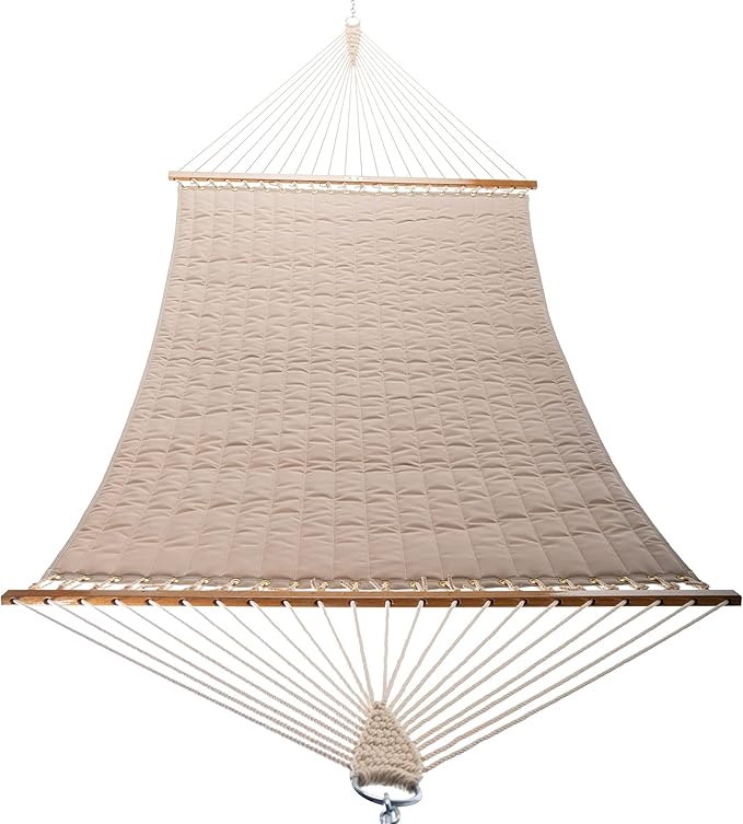 Original Pawleys Island Large Antique Beige Sunbrella Quilted Hammock – 13 ft. x 55 in., 2-Person, 450 lb Capacity, Oak Spreader Bar, Handcrafted in The USA