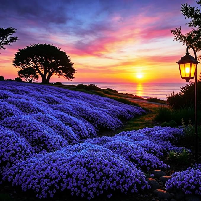 9998+ Blue Woolly Thyme Seeds for Planting,Perennial Blue Creeping Thyme Seeds Ground Cover,Drought Tolerant Path Edging Thym Seed Evergreen Silver Foliage for Stone Pathways