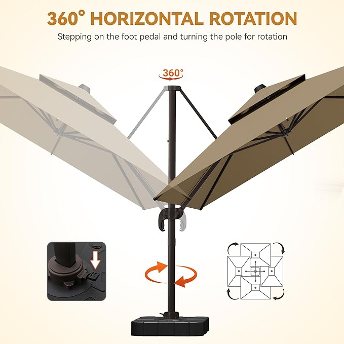 GENTEACO 9x12FT Cantilever Patio Umbrella, Double Top Rectangle Offset Umbrella 7 Angle Tilts & 360° Rotation, Large Heavy Duty Outdoor Sun Umbrella for Pool Market, Tan
