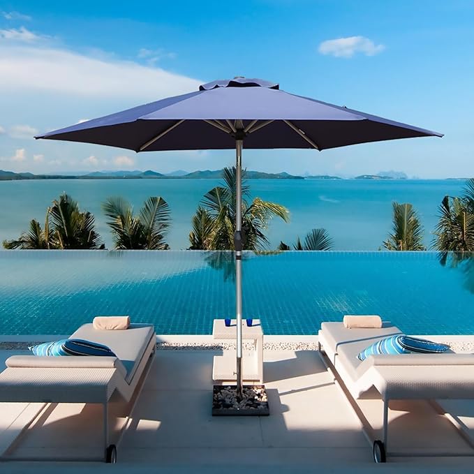 Domi 7.5FT Patio Umbrella, Outdoor Table Umbrella with Aluminum Pole, UV Protection Waterproof Market Sun Umbrella with Push Button Tilt and Crank for Garden, Deck, Backyard, Pool (Navy Blue)