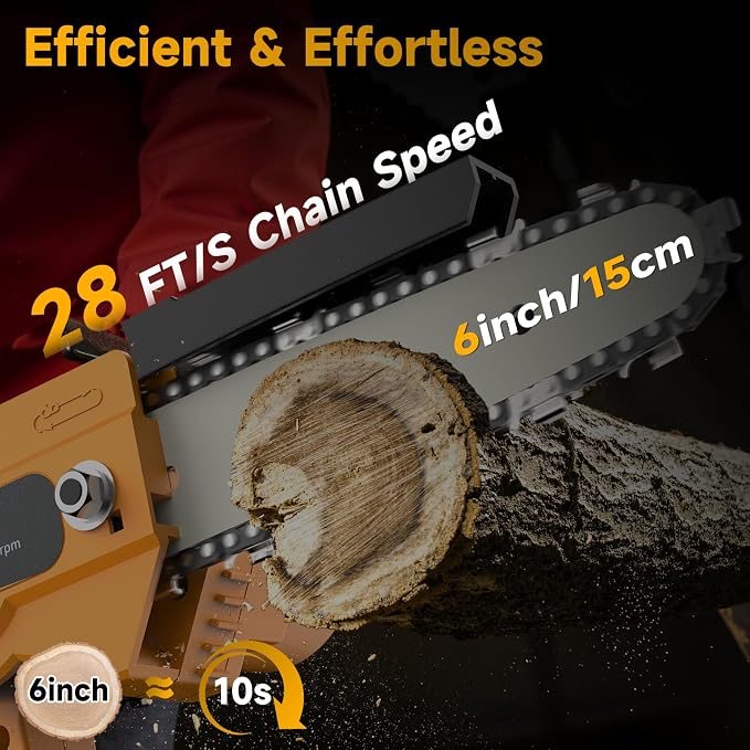 Mini Chainsaw Cordless 6 Inch,Portable Electric Chainsaw Cordless, Brushless Electric Handheld Chain Saw with 2x2000mAh Batteries, Battery Powered Handheld Saw for Garden Pruning, Storm Cleanup