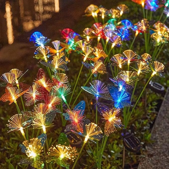 4 Pack 10LED Outdoor Solar Ground Inserted Warm Light Butterfly Lamps,Waterproof Courtyard Atmosphere Decorative Lights,2 Modes DIY Path Light.