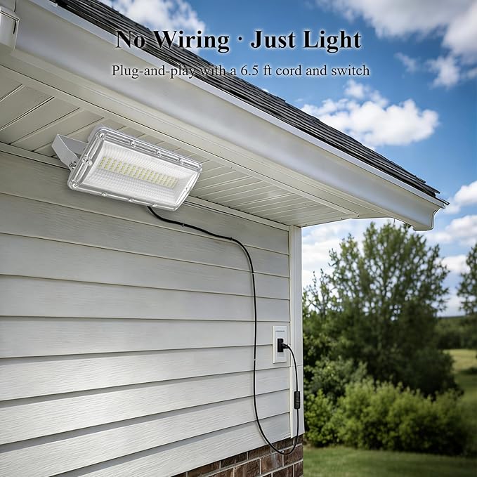 50W LED Flood Light, 7000LM LED Work Lights with Plug & Switch & 6.5 FT Cord, 6500K Security Light Outside, IP67 Waterproof Outdoor Floodlights with 6KV Surge Protection for Garden