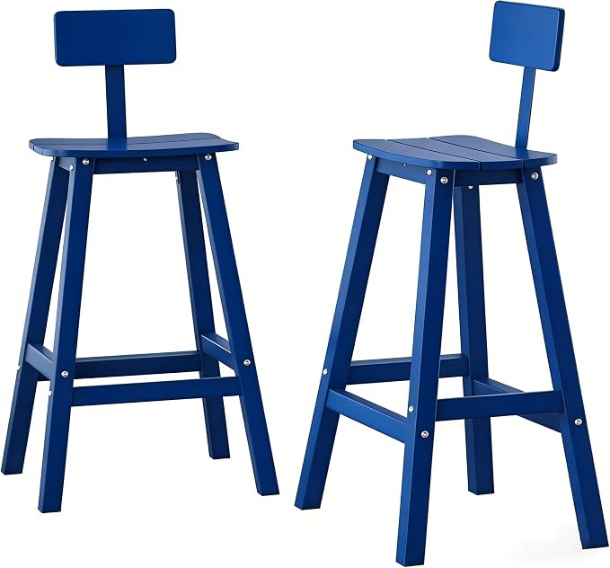 Bar Height Chairs Set of 2, HDPE Bar Height Outdoor Chairs, Weather Resistance Tall Adirondack Chairs Set of 2, Cafes, Swimming Areas, Patio, Garden and Kitchen Island, Navy Blue